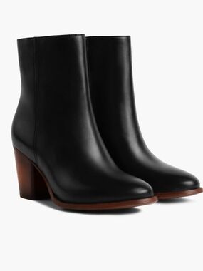 Women's Black Leather Block Heel Ankle Boots